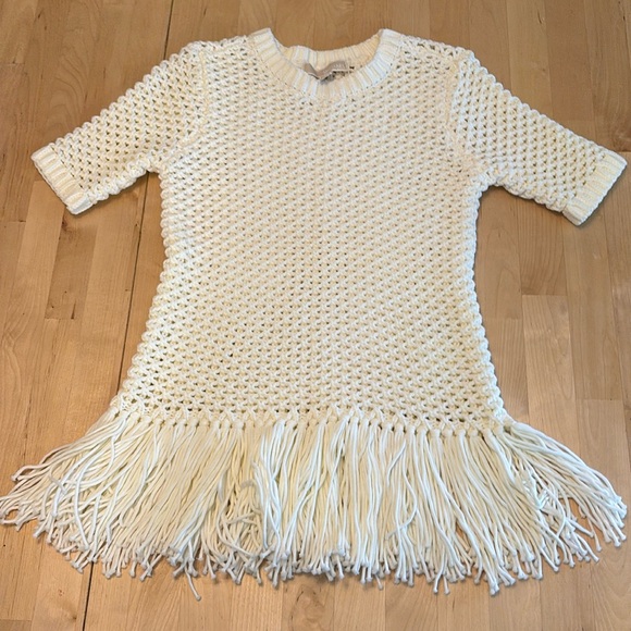 Michael Kors Tops - Michael Kors White New Fringe Trim Cotton-blend Knit Blouse